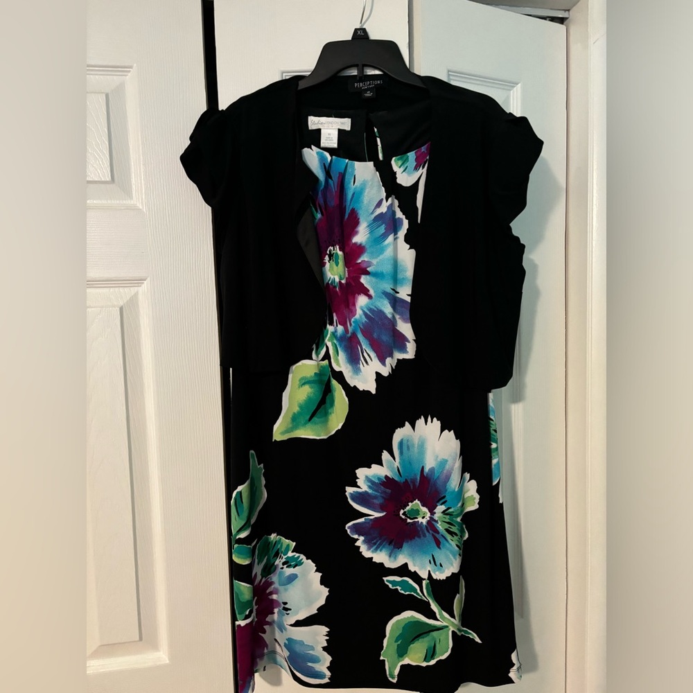 Studio by London Times Floral Dress WITH short black Bolero Jacket